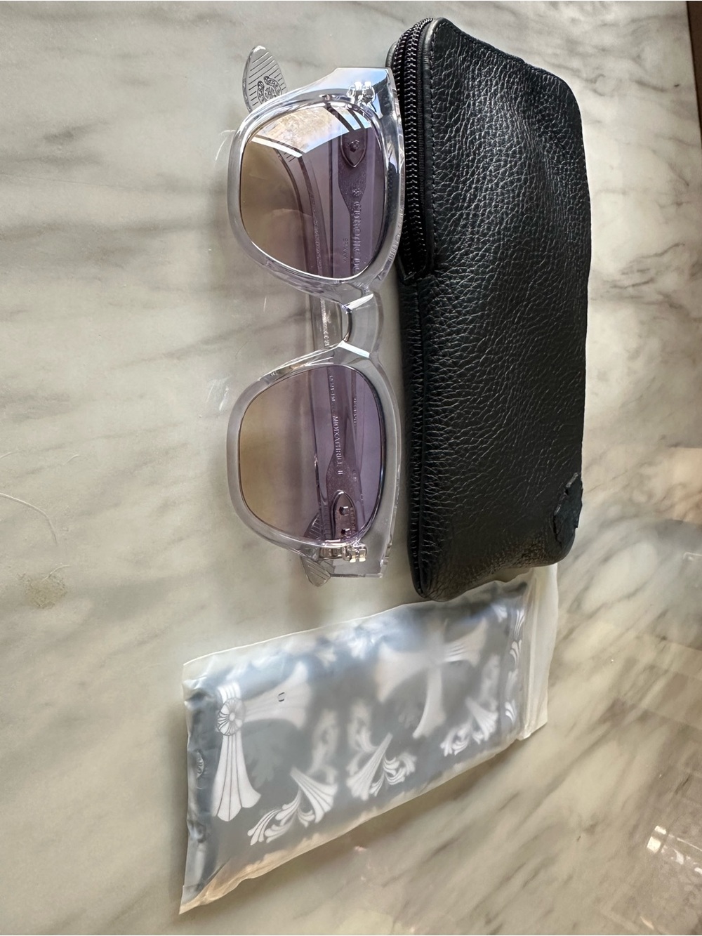 Chrome Hearts Clear Frame Sunglasses with Periwinkle Gradient Lenses